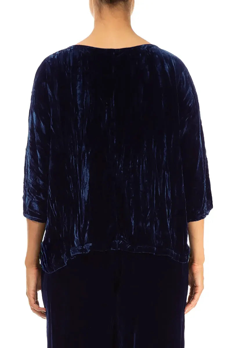 Boxy Royal Blue Crumpled Silk Velvet Blouse