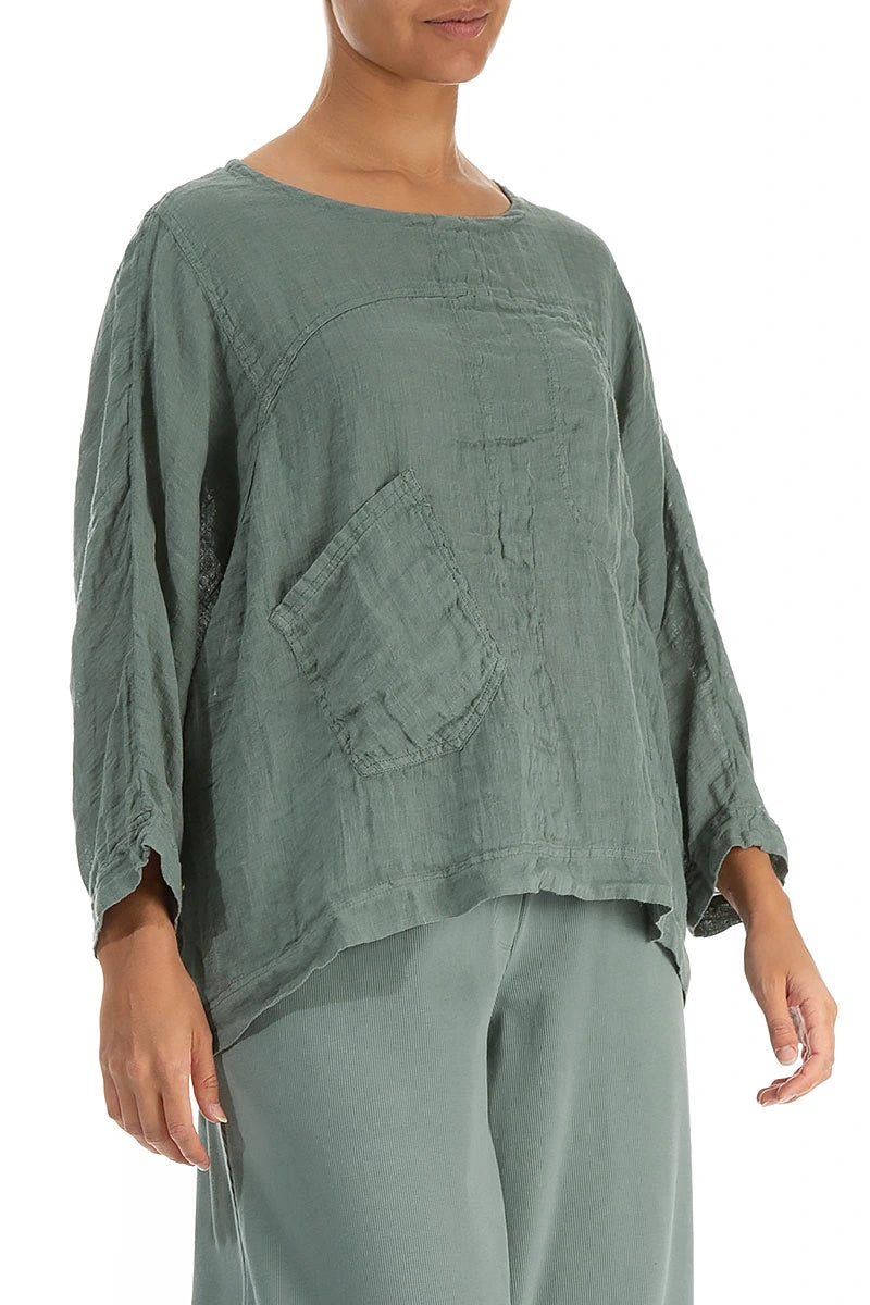 Boxy Sage Gauze Linen Blouse 3