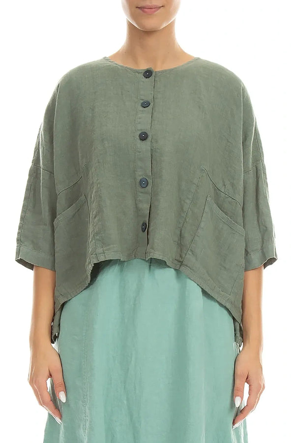 Boxy Sage Linen Jacket 1