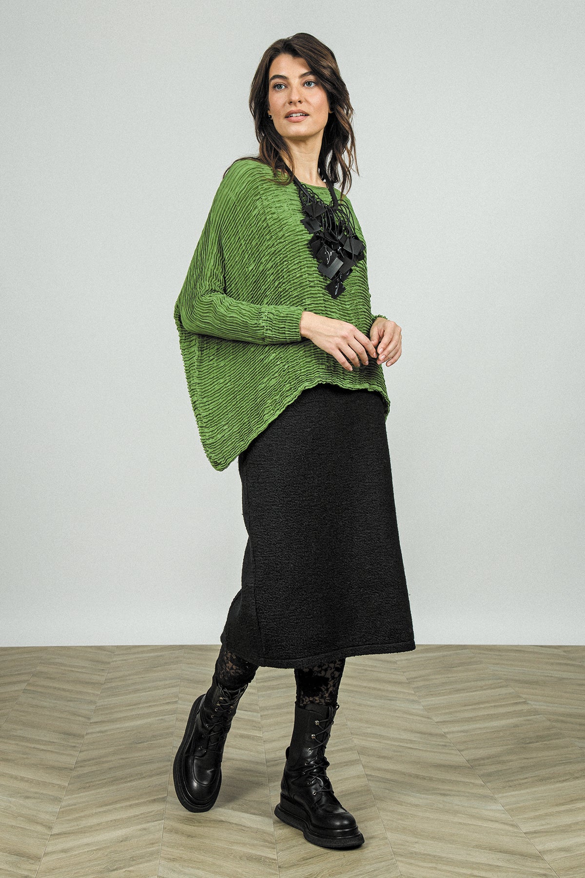 Boxy Shamrock Green Plissé Silk Blouse