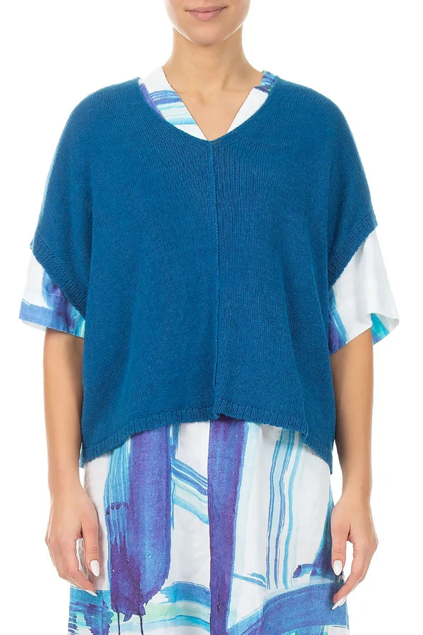 Boxy V-Neck Cobalt Blue Linen Vest 1