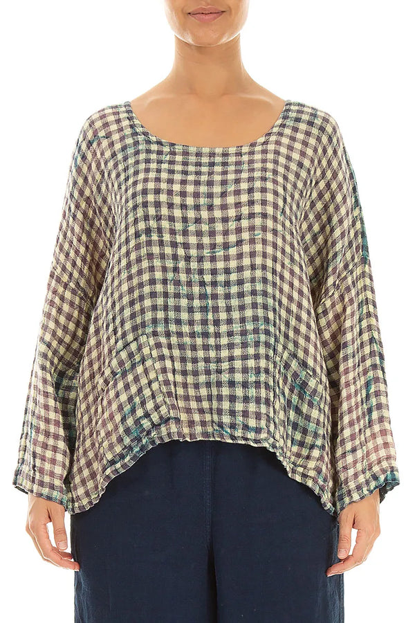 Boxy Watercolour Check Linen Blouse 1