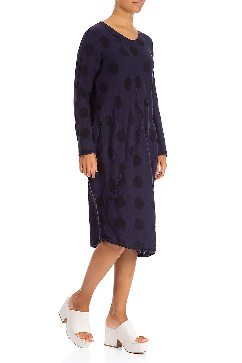 Bubble Pattern Dark Purple Linen Midi Dress