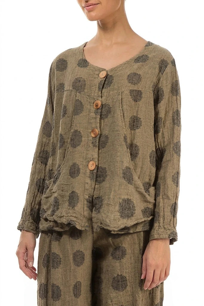 Bubble Patterned Boxy Sand Taupe Linen Jacket