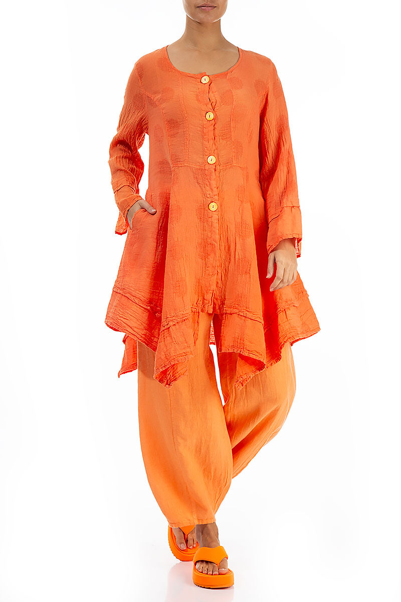 Bubble Patterned Flared Coral Linen Jacket 4