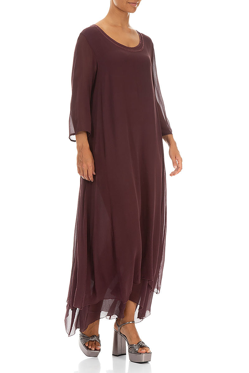 Burgundy Layered Silk Maxi Dress 3