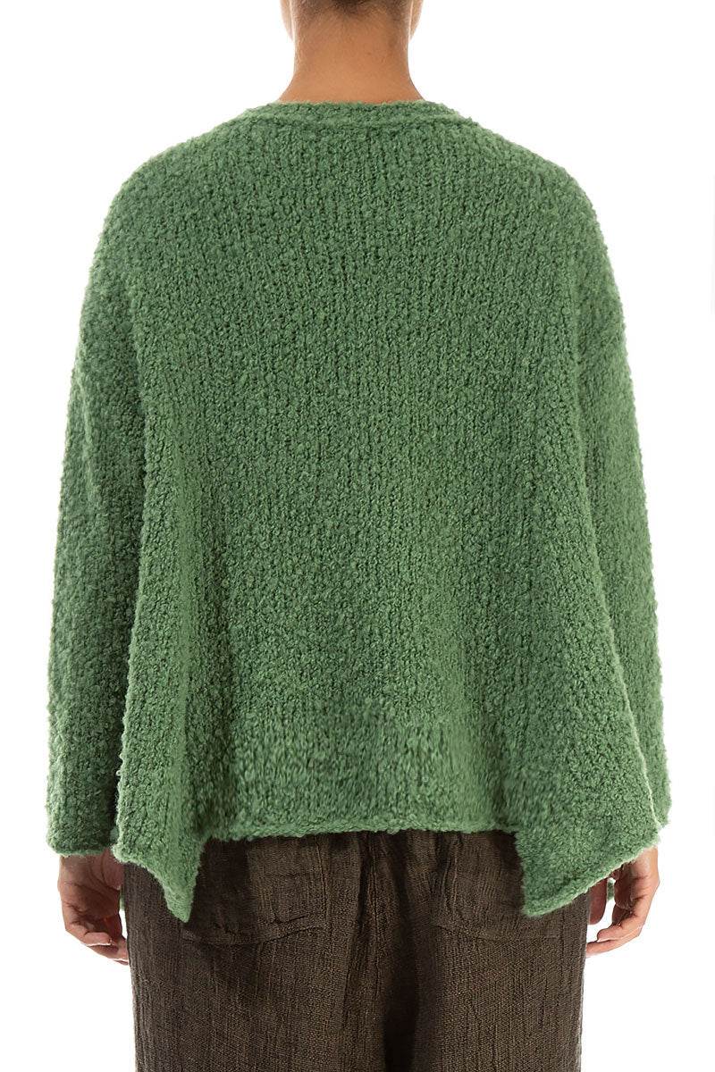 Asymmetric Buttoned Sage Green Alpaca Wool Cardigan 3