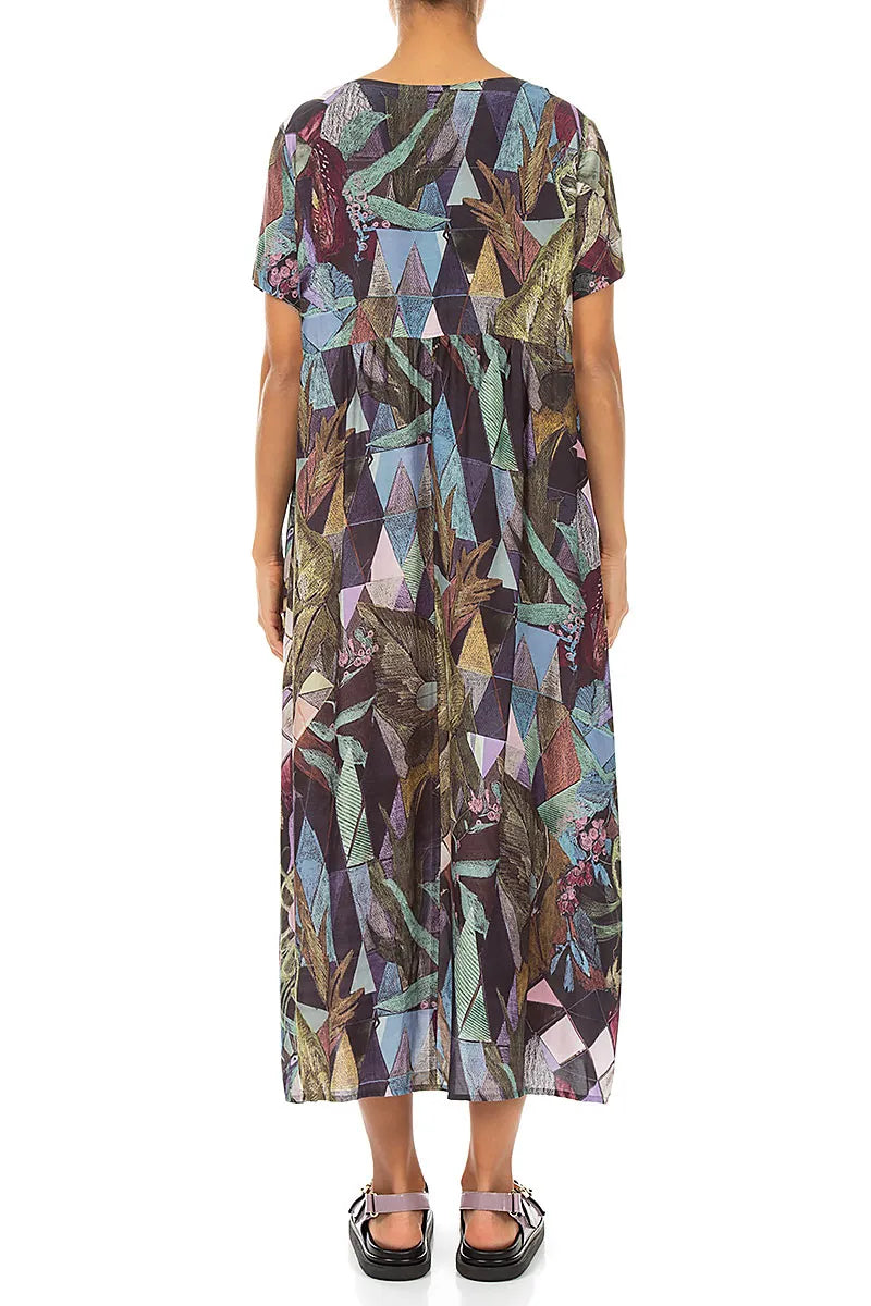 Buttoned Art Mosaic Silk Bamboo Dress