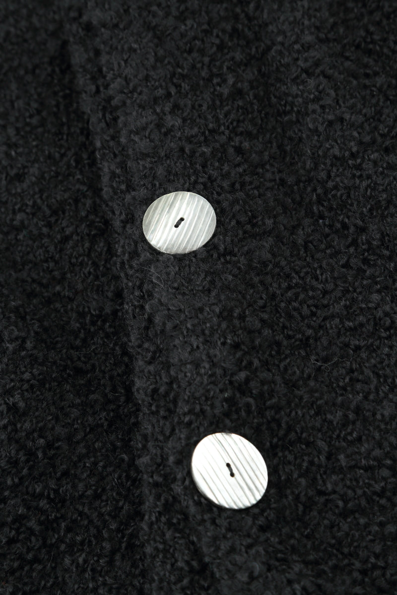 Asymmetric Buttoned Black Alpaca Wool Cardigan 5