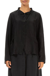 Buttoned Black Silk Bamboo Jacket 1