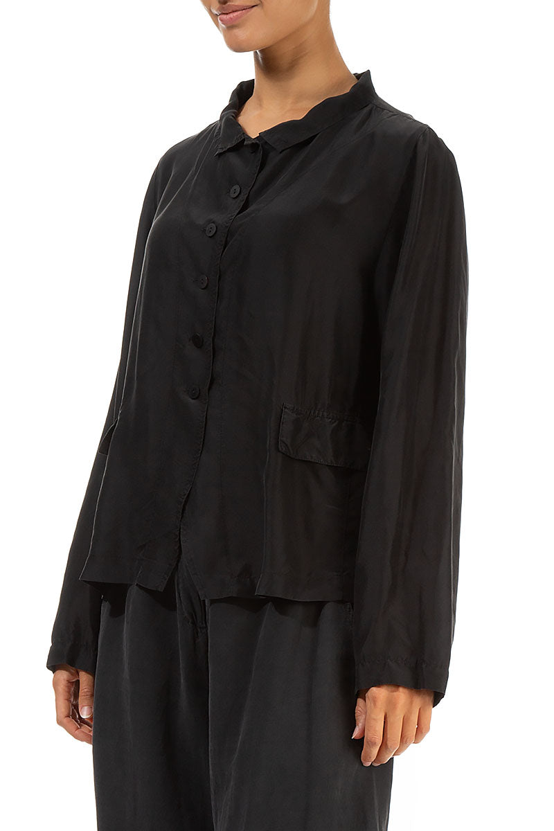 Buttoned Black Silk Bamboo Jacket 3