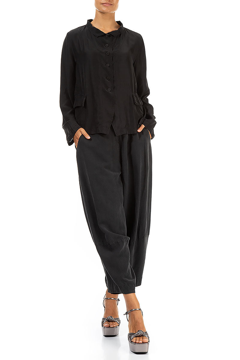 Buttoned Black Silk Bamboo Jacket 4