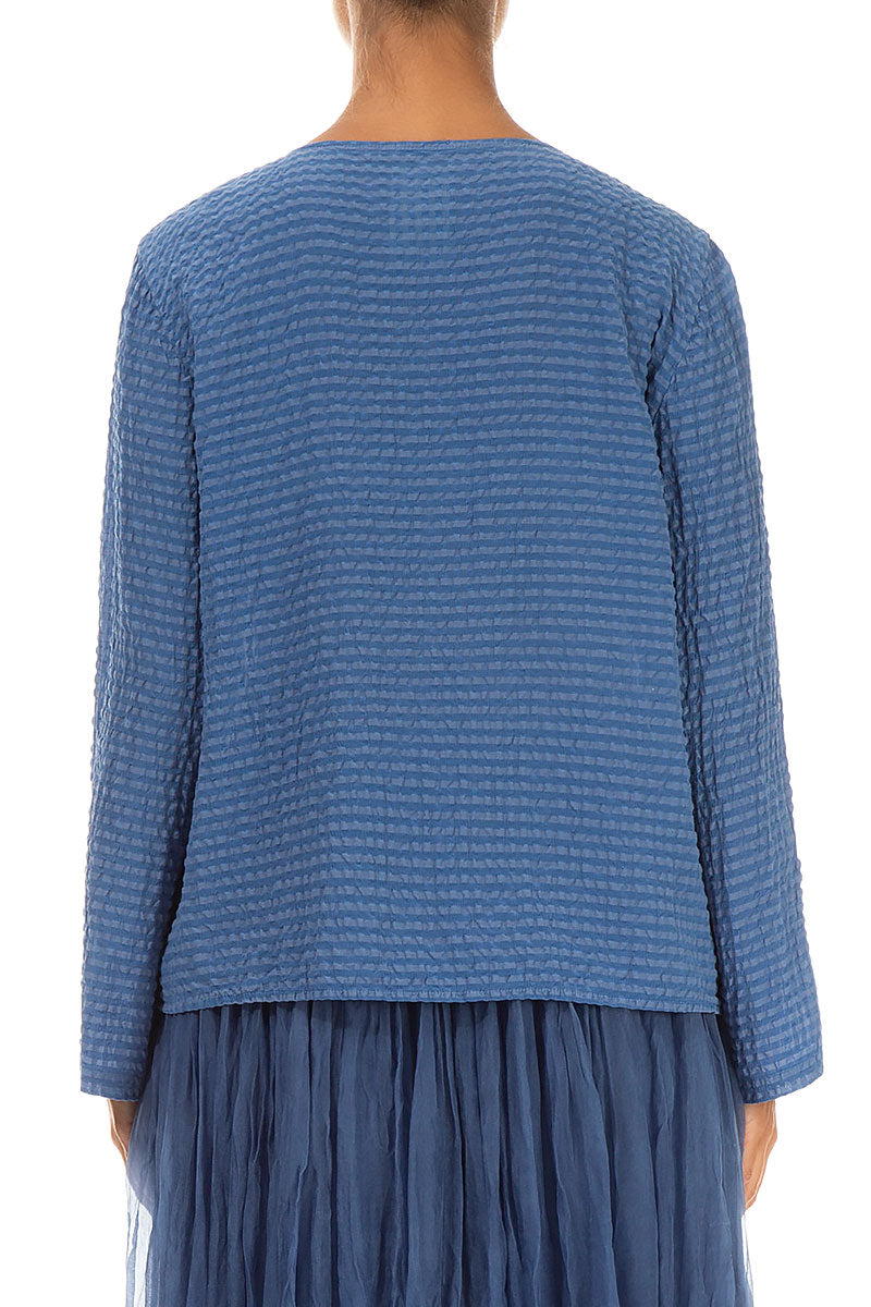 Buttoned Blue Nova Textured Silk Blouse 2