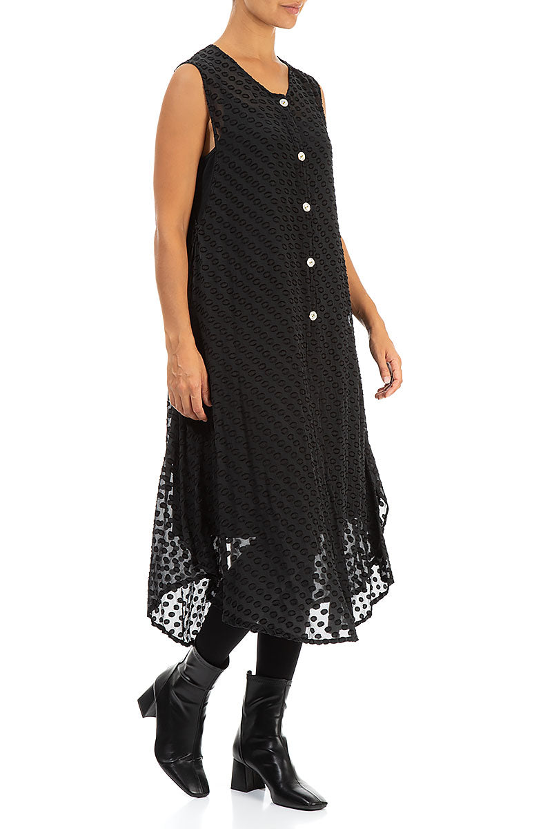 Buttoned Bubbly Pattern Black Silk Tunic Vest 3