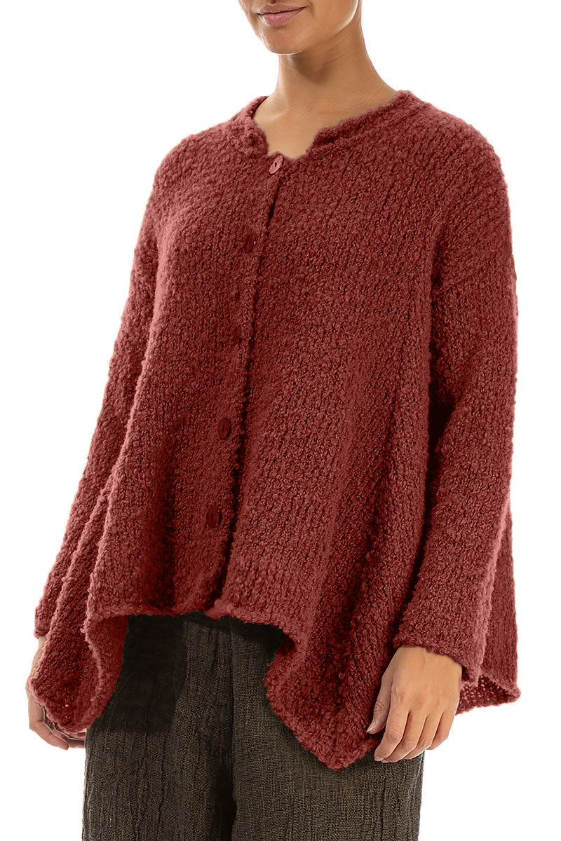 Asymmetric Buttoned Burnt Brick Alpaca Wool Cardigan 3