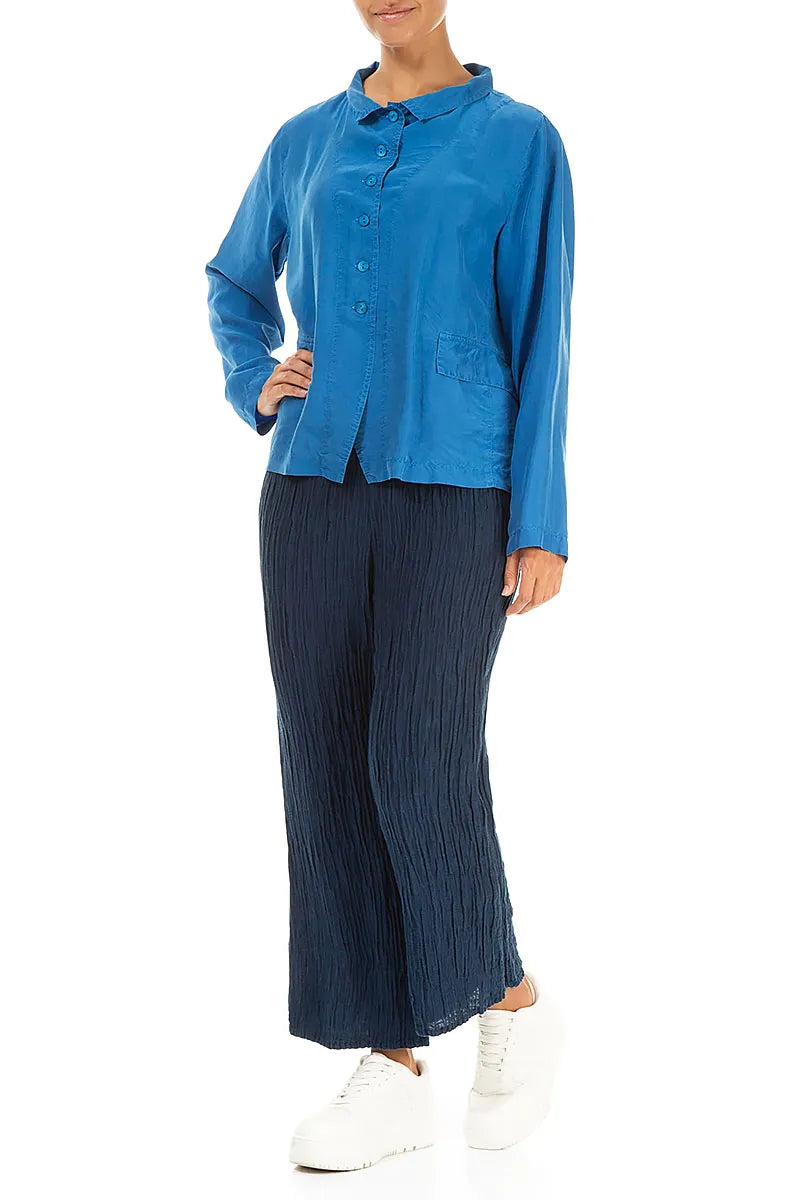 Buttoned Cobalt Blue Pure Silk Jacket