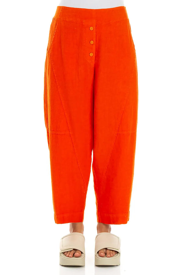 Buttoned Flame Orange Linen Trousers 1