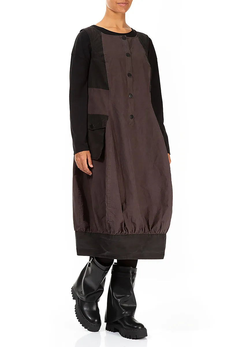 Robe chasuble boutonnée en coton marron forêt