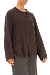 Buttoned Forest Brown Textured Linen Jacket 3