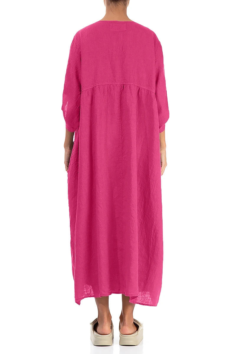 Buttoned Fuchsia Linen Dress