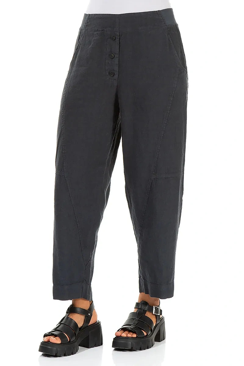Buttoned Graphite Linen Trousers 3
