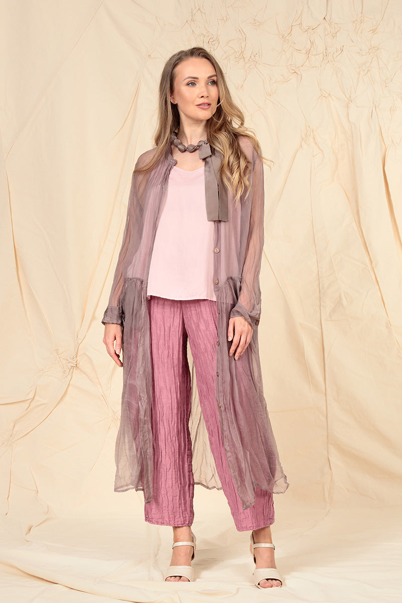 Buttoned Greige Silk Chiffon Jacket 7