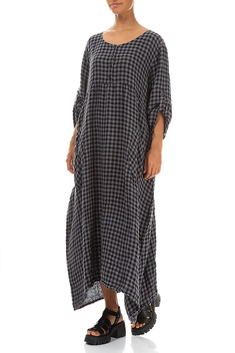 Buttoned Grey Check Linen Dress 4