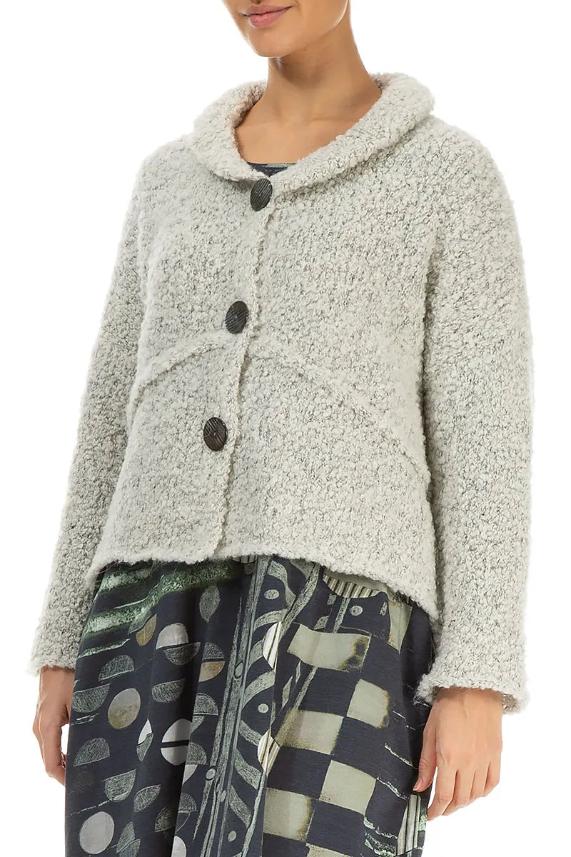 Buttoned Mélange Ivory Alpaca Wool Cardigan 3