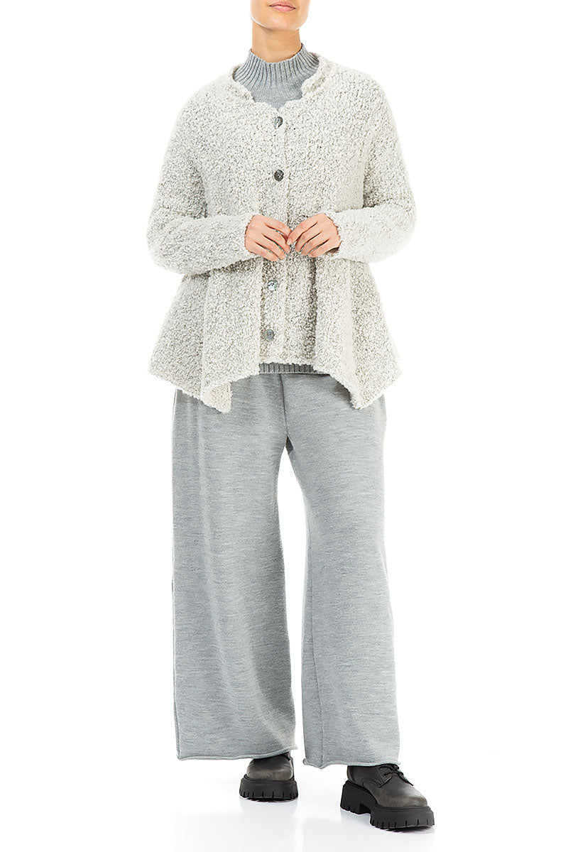 Asymmetric Buttoned Mélange Ivory Alpaca Wool Cardigan 4