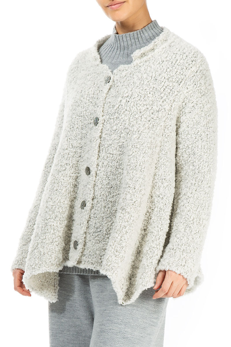 Asymmetric Buttoned Mélange Ivory Alpaca Wool Cardigan 3