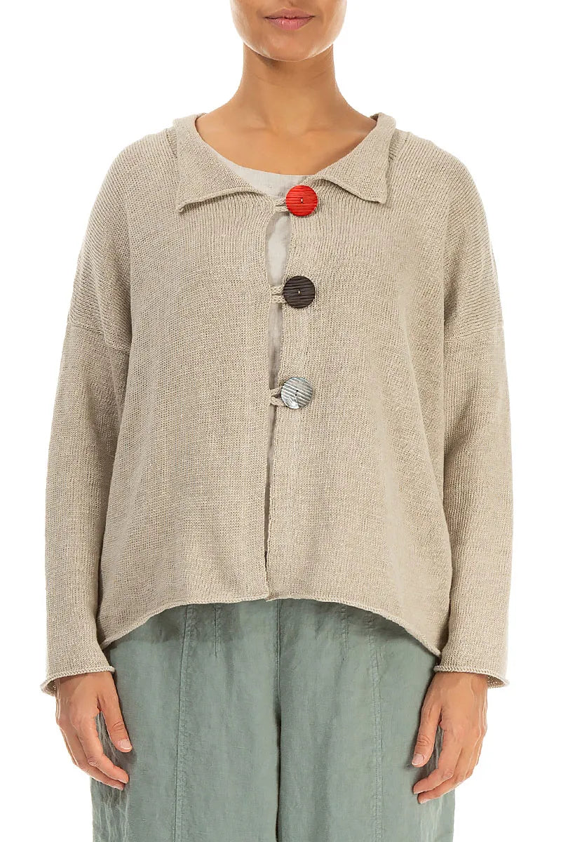 Geknöpfte Strickjacke aus natürlichem Leinen