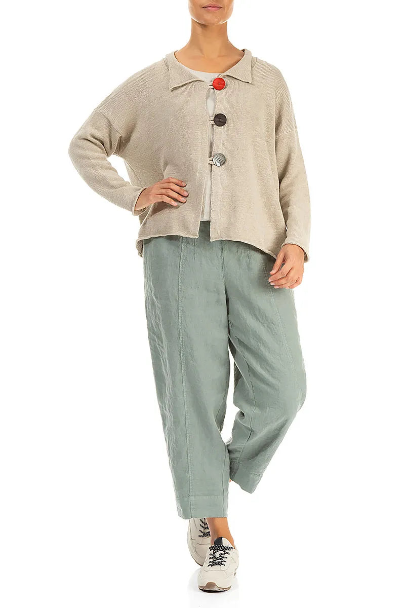 Geknöpfte Strickjacke aus natürlichem Leinen