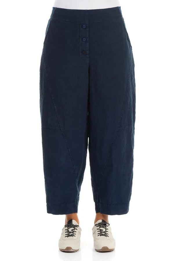 Buttoned Navy Linen Trousers 1