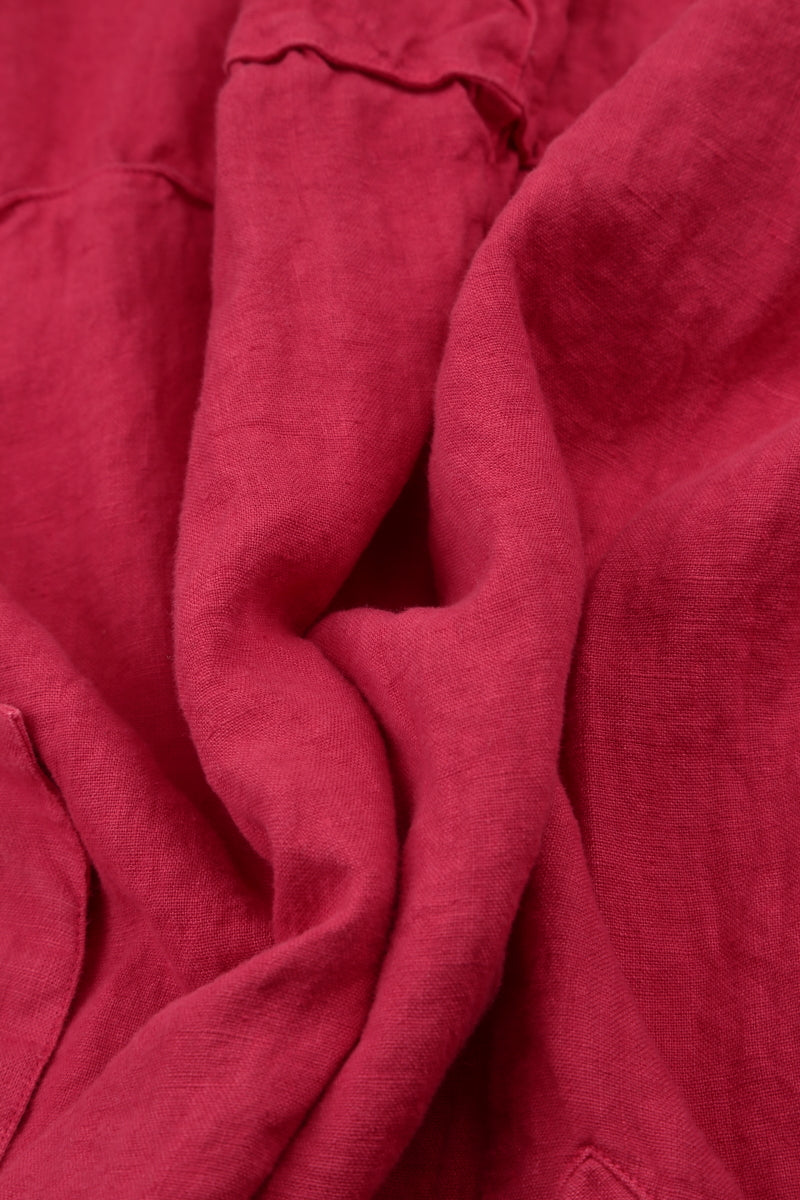 Buttoned V-Neck Raspberry Linen Dress 6