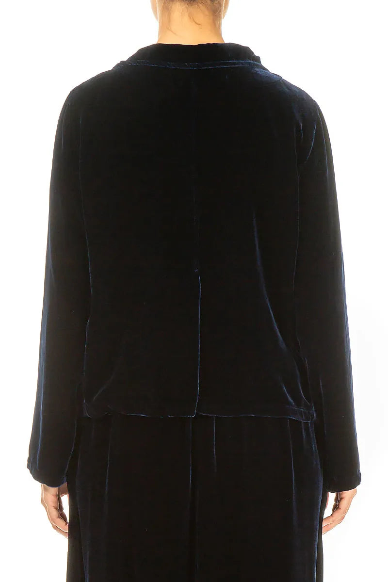 Buttoned Royal Blue Silk Velvet Jacket