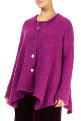 Asymmetric Buttoned Royal Fuchsia Alpaca Wool Cardigan 3