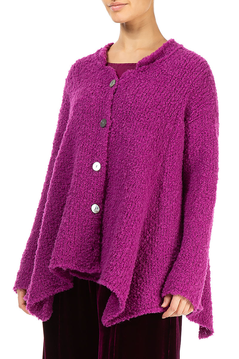 Asymmetric Buttoned Royal Fuchsia Alpaca Wool Cardigan 4