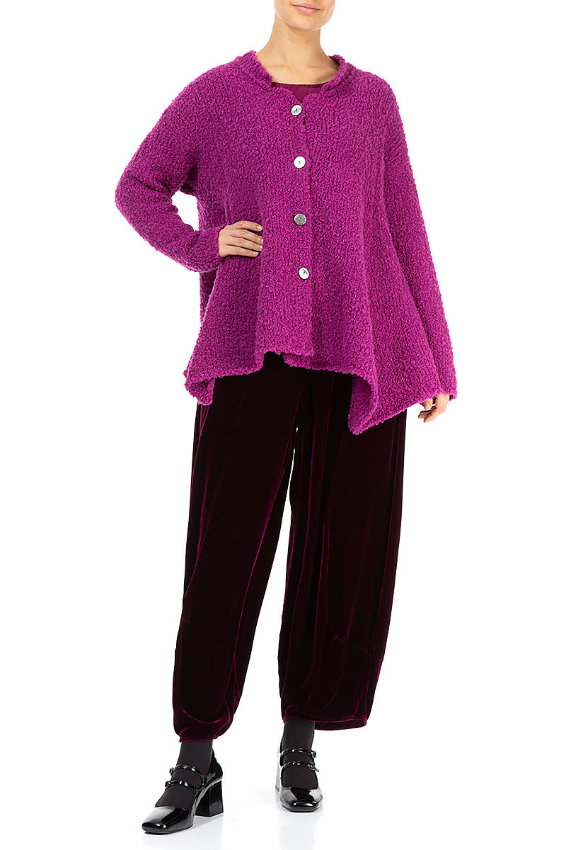 Asymmetric Buttoned Royal Fuchsia Alpaca Wool Cardigan 4