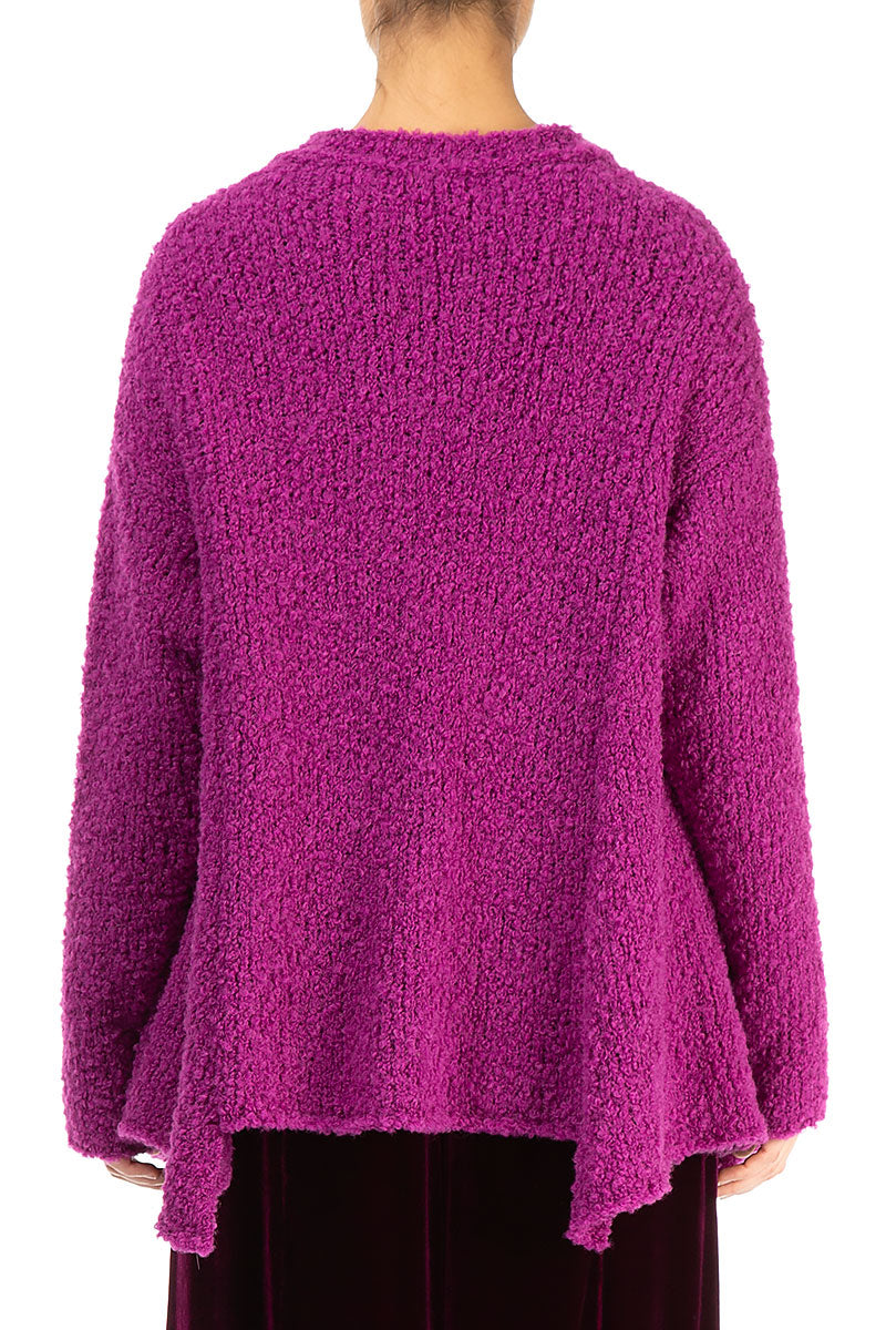 Asymmetric Buttoned Royal Fuchsia Alpaca Wool Cardigan 2