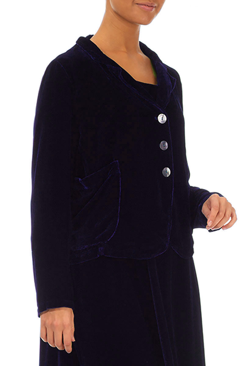 Buttoned Royal Purple Silk Velvet Jacket
