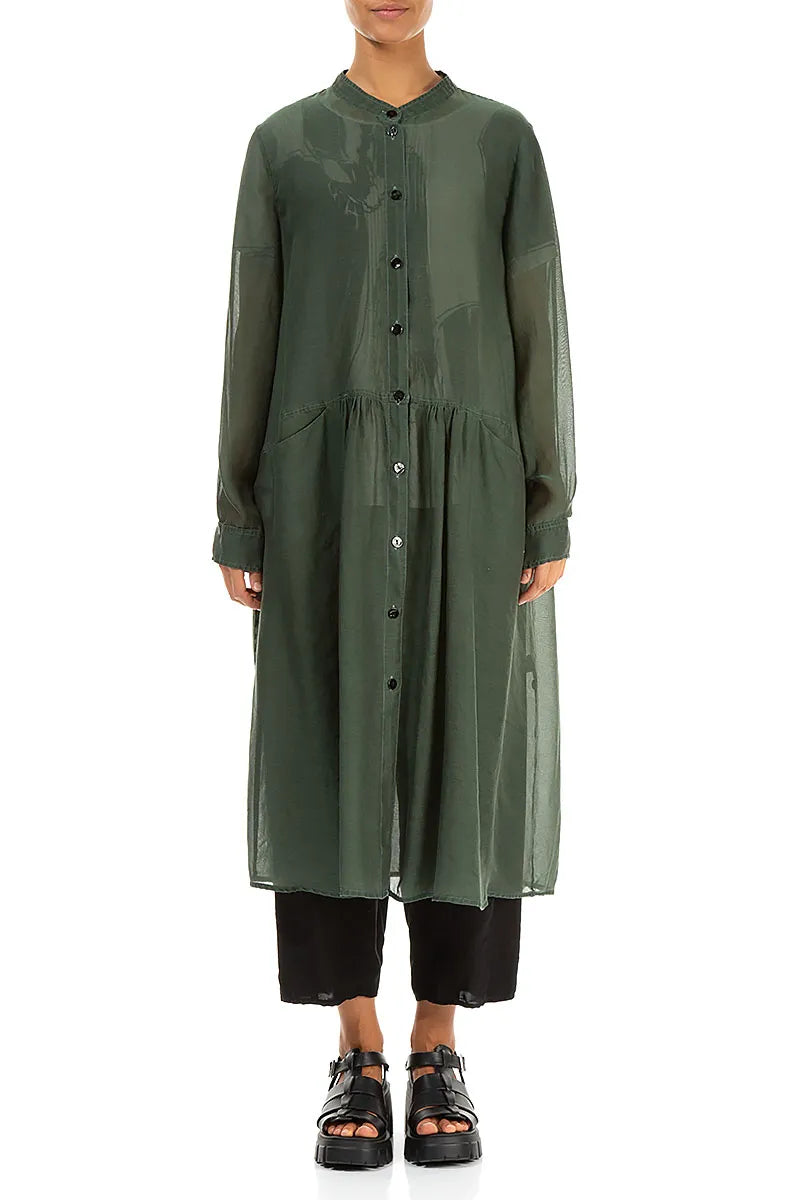 Buttoned Sage Silk Cotton Jacket 1