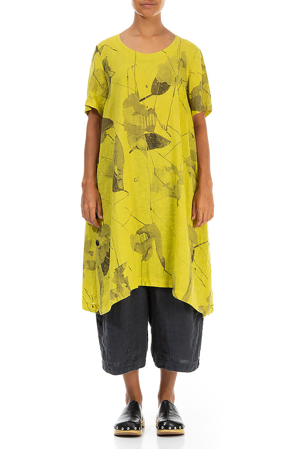 Buttoned Sides Cyber Lime Mirage Linen Tunic Dress 1