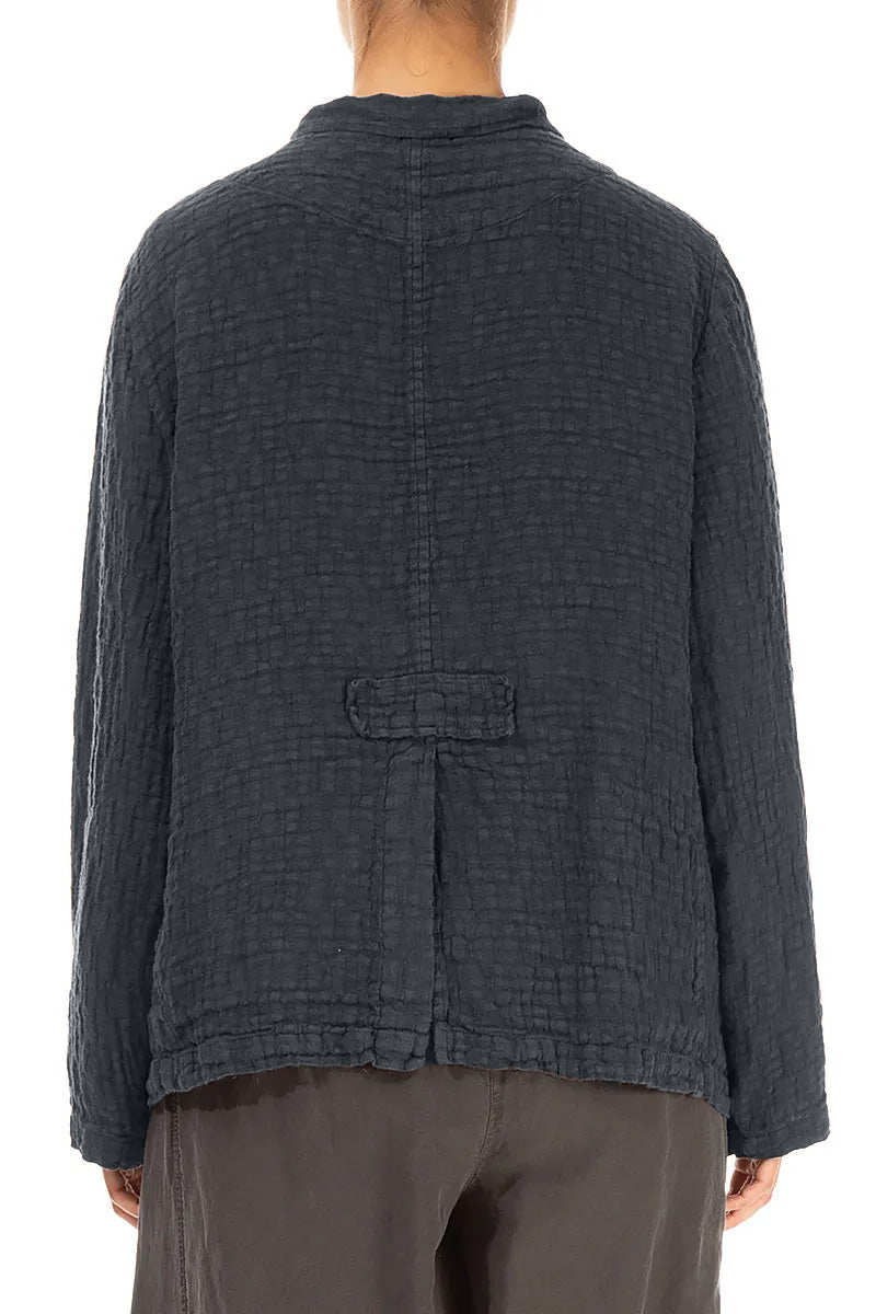 Buttoned Slate Textured Linen Jacket