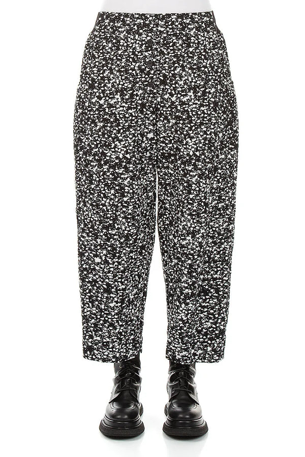 Buttoned Speckled Black White Cotton Trousers 1