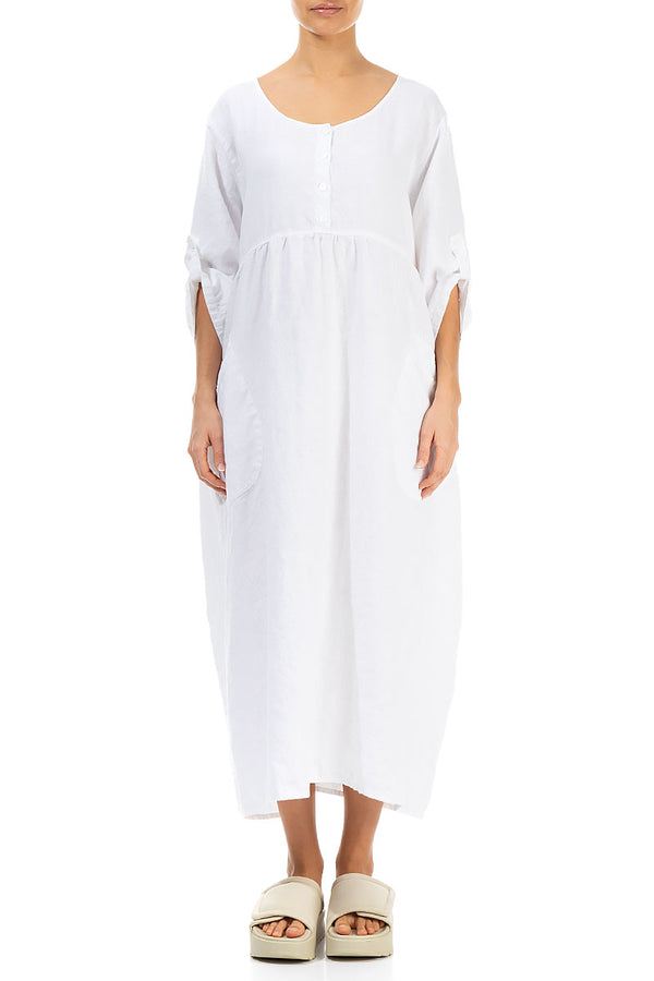 Buttoned White Linen Dress 1