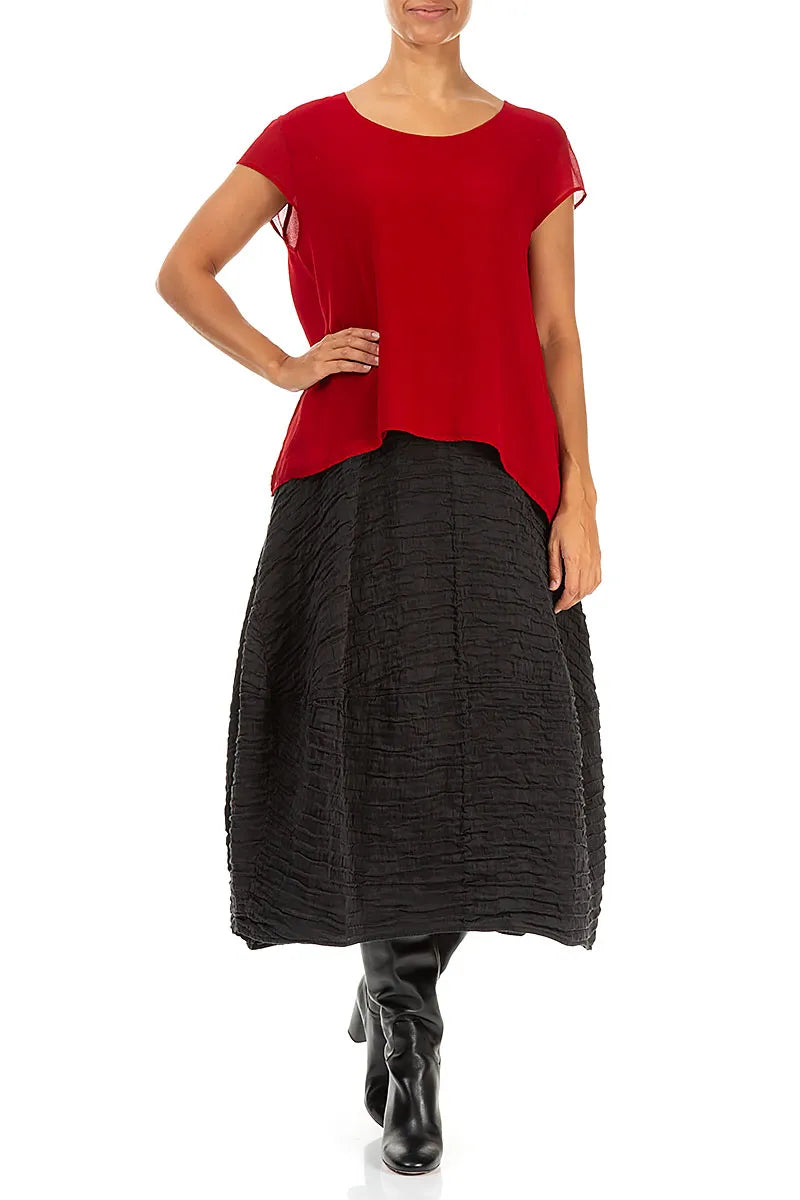 Bluse aus kirschroter Seide mit kurzen Ärmeln