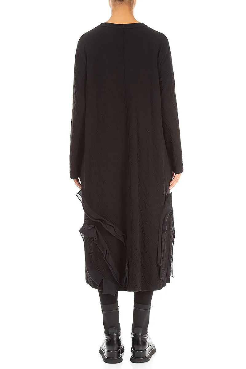 Cascading Waves Black Wavy Cotton Dress