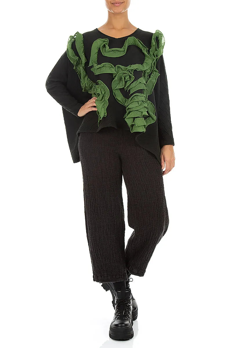 Cascading Waves Shamrock Green Wavy Cotton Blouse