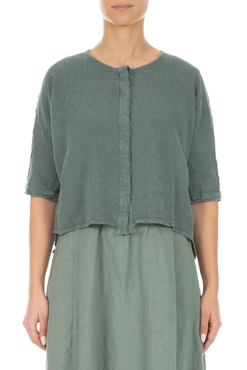 Veste Placket centrale en lin et viscose sauge