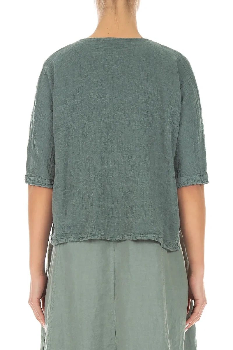 Veste Placket centrale en lin et viscose sauge